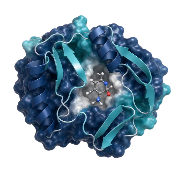 Enzyme structure surrounding a small molecule in its active-site pocket